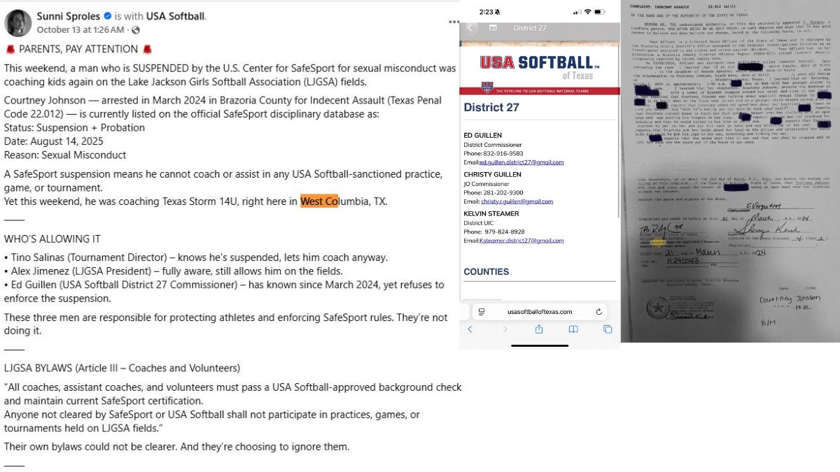 Suspended for Sexual Misconduct, Courtney Johnson Was Still Coaching Texas Storm 14U in West Columbia — Despite SafeSport Ban and Local Officials Turning a Blind Eye