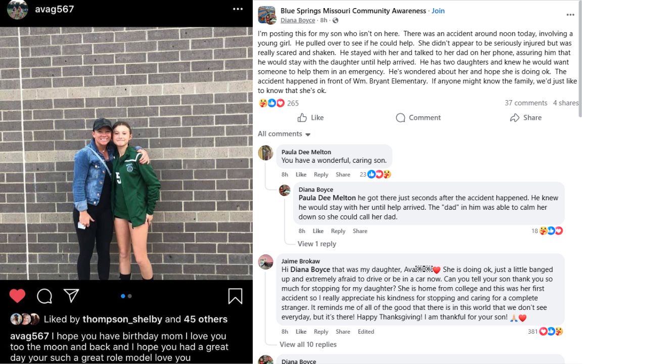 “‘He Stayed With Her Until Help Arrived’: Mom Thanks Stranger Who Helped Daughter After Crash Near Wm. Bryant Elementary in Blue Springs, MO”