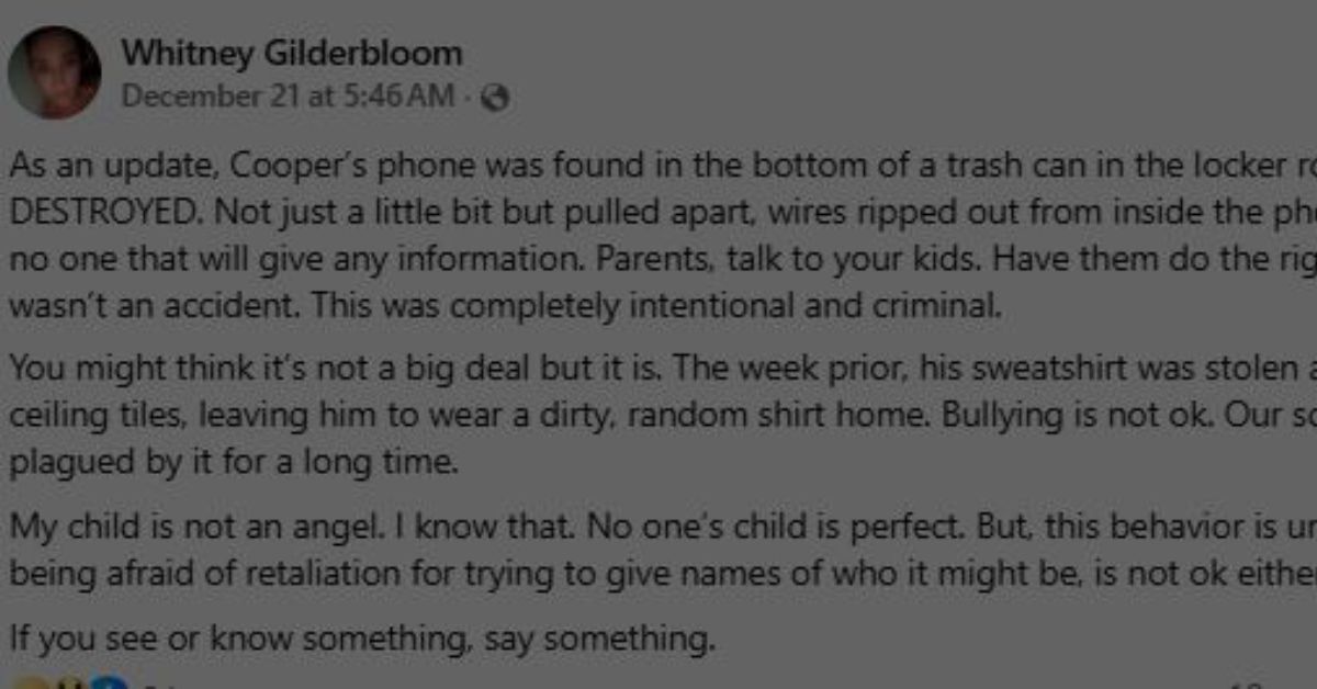 Knoxville, Iowa: 15-Year-Old Football Player’s Phone Pulled Apart and Destroyed in Locker Room Trash Can After His Sweatshirt Was Stolen and Hidden in Ceiling Tiles!