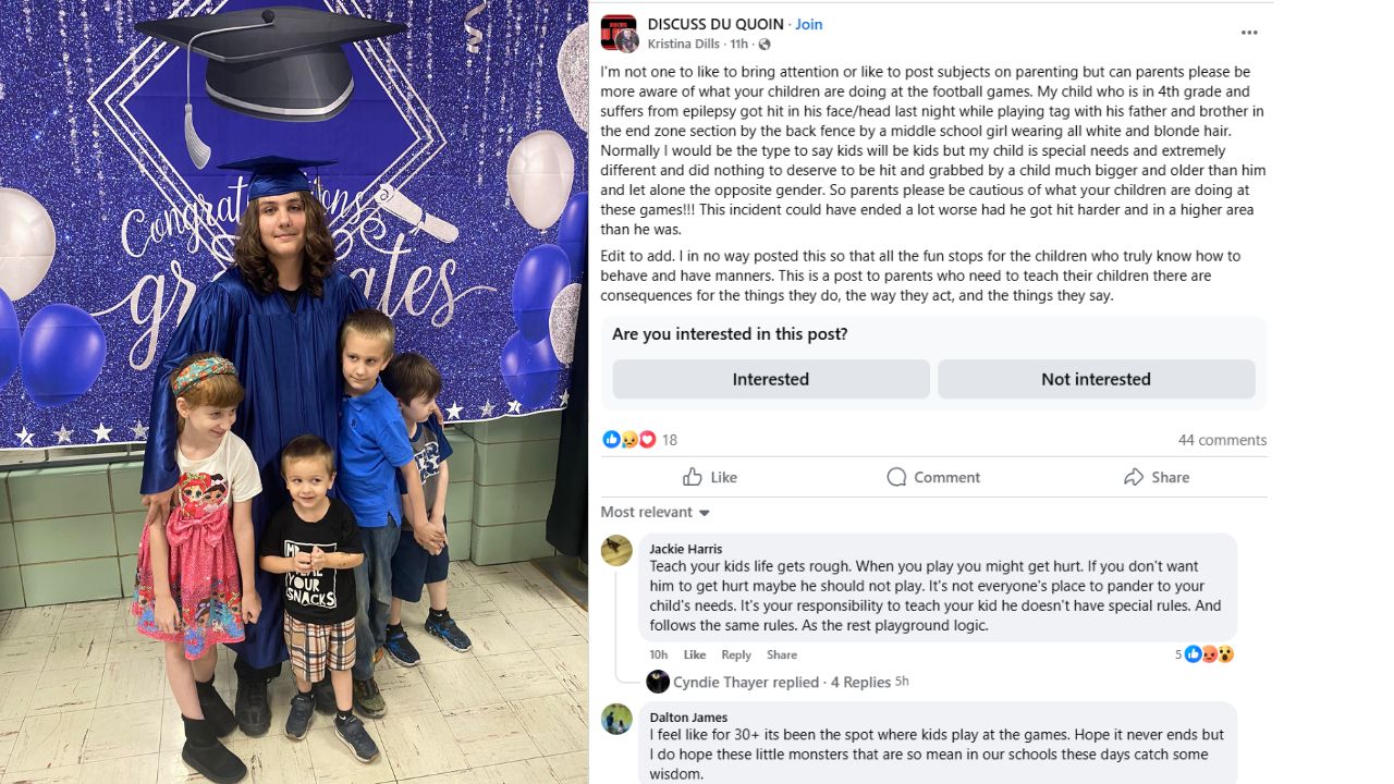 Mom Speaks Out After Middle School Girl Reportedly Hits Her 4th Grade Son with Epilepsy at Football Game