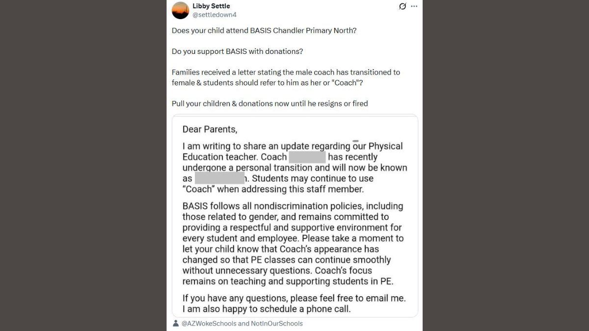 Basis Elementary, Arizona, Allegedly Orders Families to Accept Trans Coach’s New Gender Identity